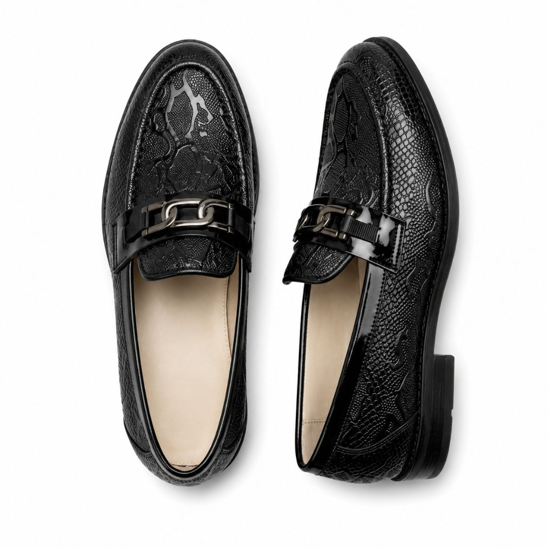 Mens Black Genuine Leather Bit Loafers